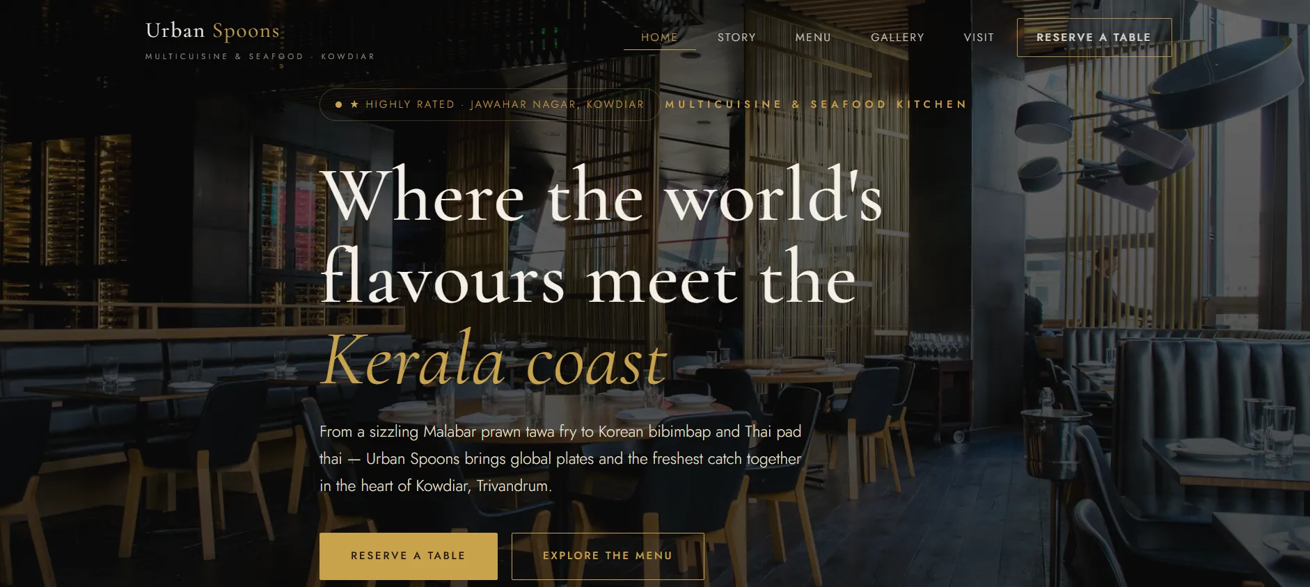 Screenshot of the Urban Spoons restaurant website